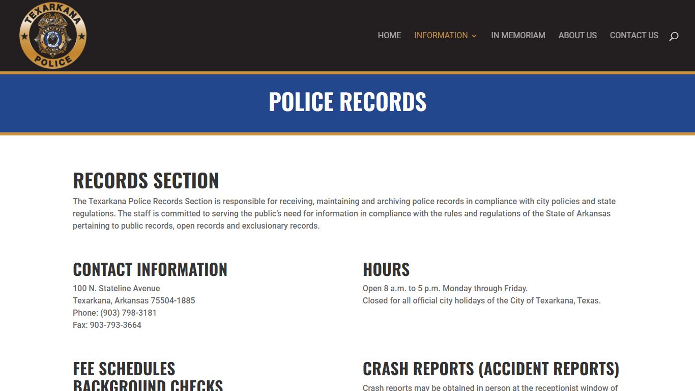 Police Records - Texarkana Arkansas Police Department